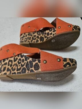 LUCKY BRAND MILLER - Leopard Print Platform Wedges with Orange Canvas Straps